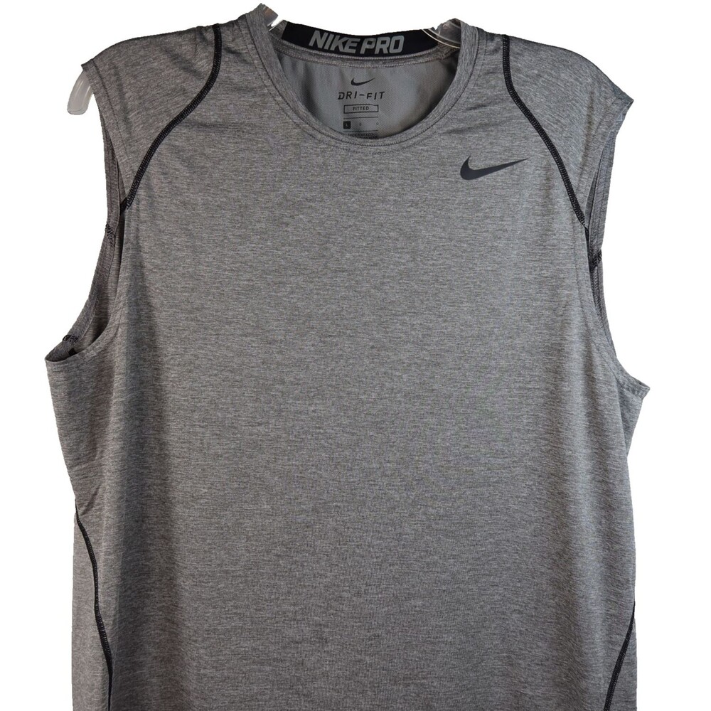 Nike Pro Sleeveless Tank Top Men's Large Gray Dri-Fit Lightweight Active Fitted